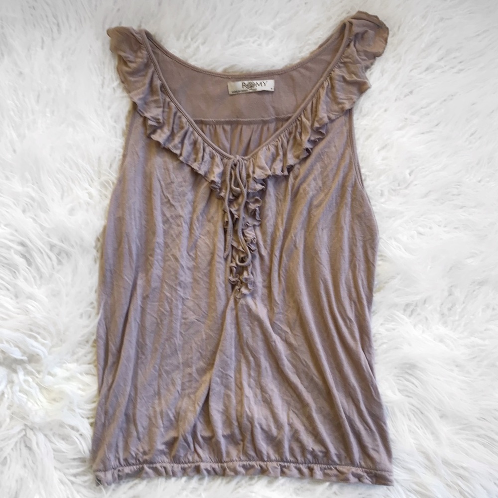 Tan Romy Blouse with Ruffle Front - Picture 2 of 7